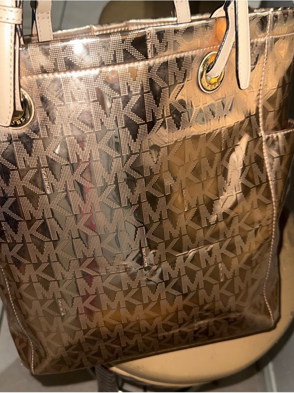 Michael Kors Metallic Rose Gold Logo Tote Bag - Gold